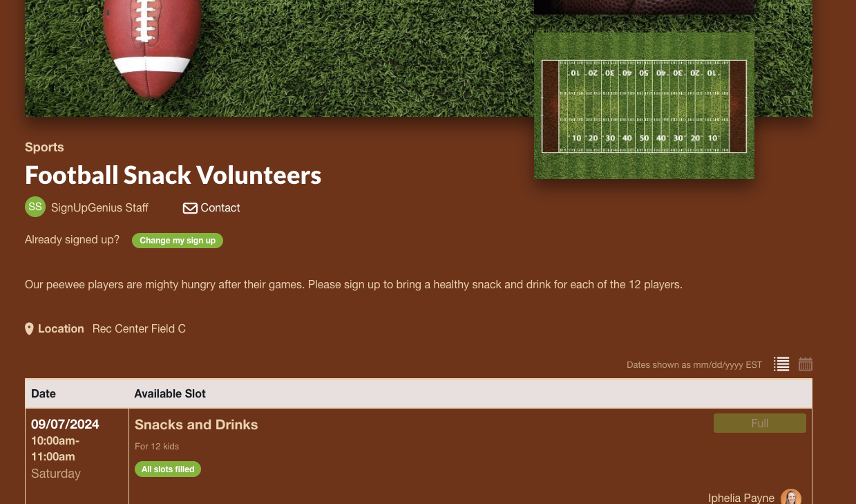 SignUp Genius interface screenshot